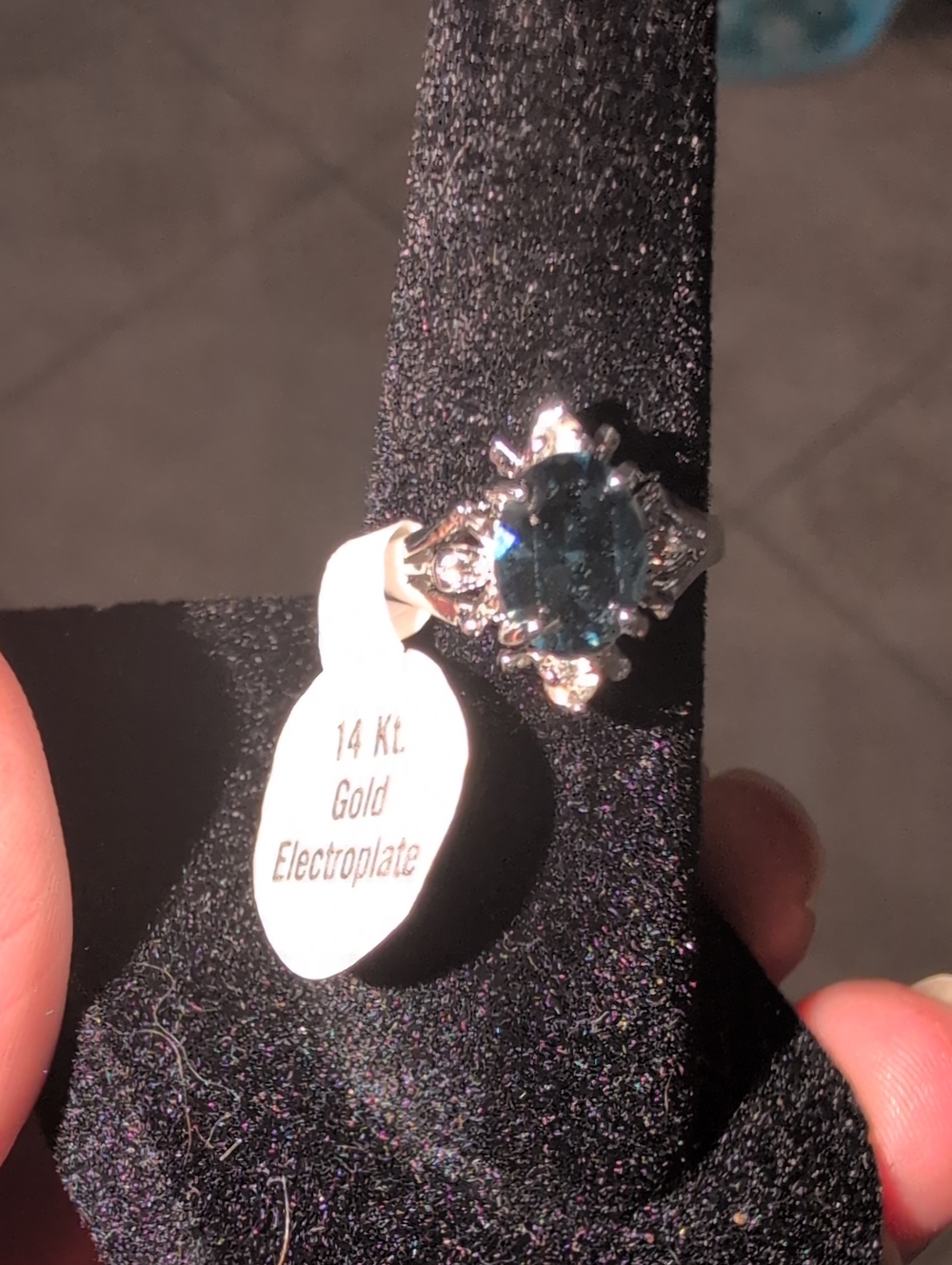 14K Gold Electroplate Silver Ring with Blue Gemstone Size 5